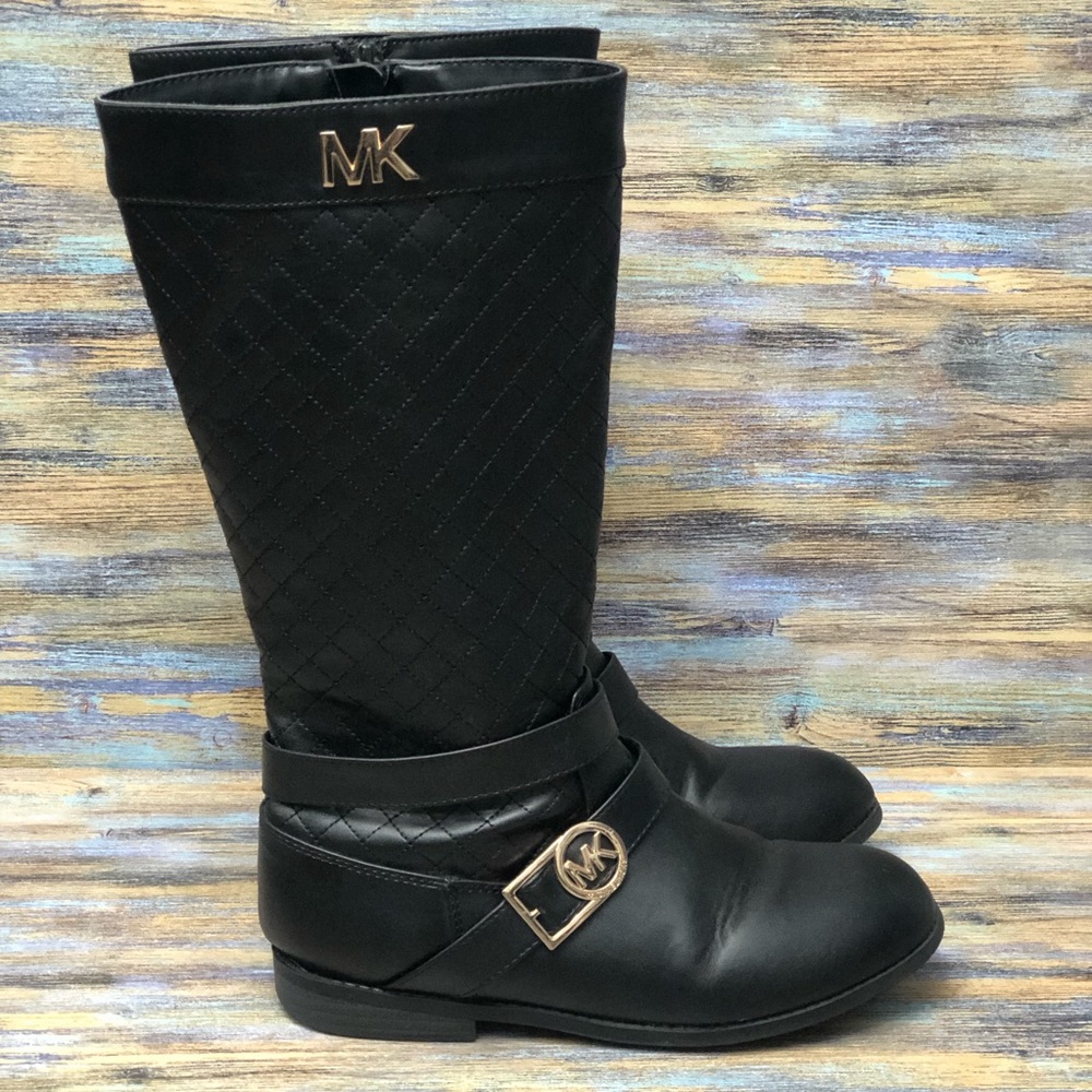 MICHAEL KORS Emma Thriller-HW Iconic Gold MK Mid Calf Boots Women's Size 4